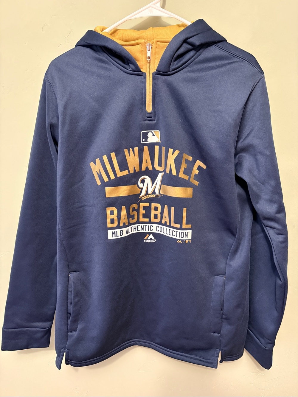 MLB Milwaukee Brewers Navy and Gold Hoodie